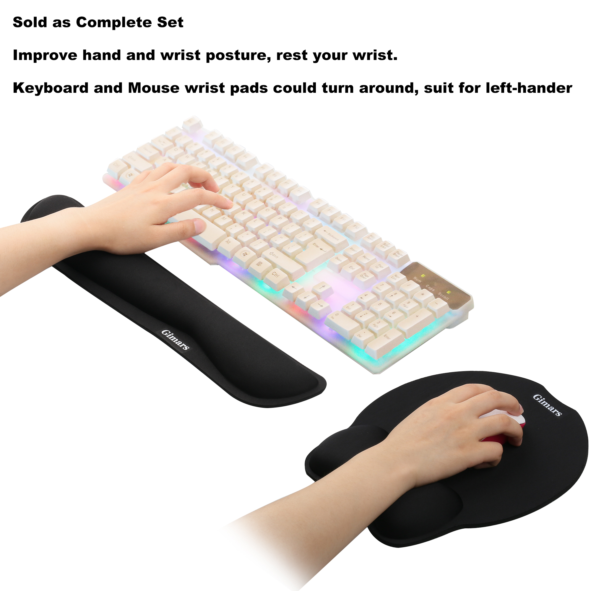 Gimars Upgrade Enlarge Gel Memory Foam Set Keyboard Wrist Rest Pad Lightweight for Easy Typing Pain Relief Laptop Computer Comfortable Mouse Wrist Cushion Support for Office Mac Black